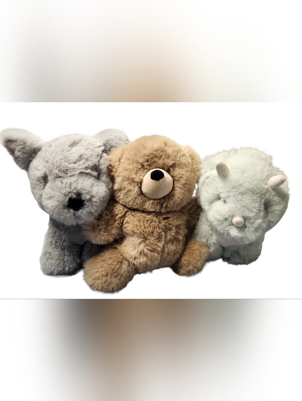 World's Softest Plush 10in Gray Dog & Brown Bear & Dino Stuffed Animals Set Of 3